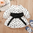 thumbnail image 2 of Kucnuzki Newborn Baby Girls Dresses Long Sleeves Dots Print Dress with Waistband One-piece Fall Clothes White 6-9 Months, 2 of 8