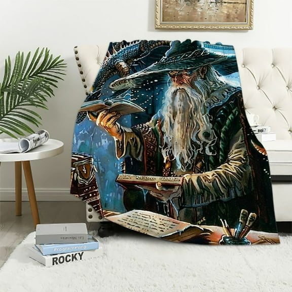 BCIIG Wizard Dragon Book Flannel Blanket Soft Fleece Lightweight Throw Blankets for All Seasons - Perfect for Living Rooms, Sofa Decor, and Ideal Cow Gifts 40x50in