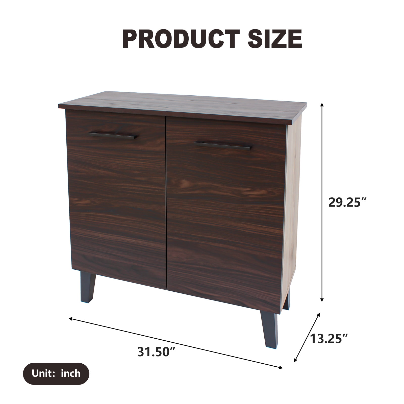 Kadyn Walnut Finished Faux Wood Cabinet, Kitchen Storage Cabinet with 3-Shelf, Modern Fiberboard Storage Cabinet for Living Room Kitchen