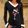 thumbnail image 2 of Mujeres Sexy Navidad Copa de vino Slim Velvet Stiching Casual Impresión de manga larga con cuello en V Camisas Blusas Tops Pompotops gfhjh20824, 2 of 5
