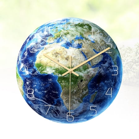 Mobutofu Arabic Numerals Vintage Wall Clock with Night Light Earth Pattern for Stylish Home Decor