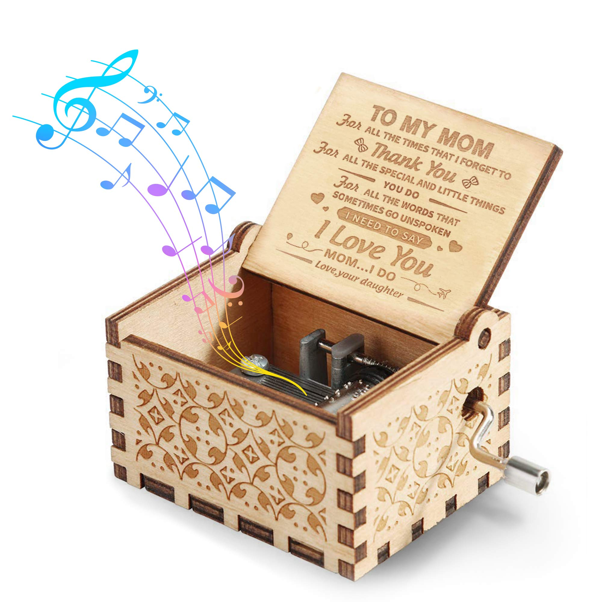 Gift for Mom You Are My Sunshine Music Box Vintage Engraved Wooden Musical Boxes Hand Cranked