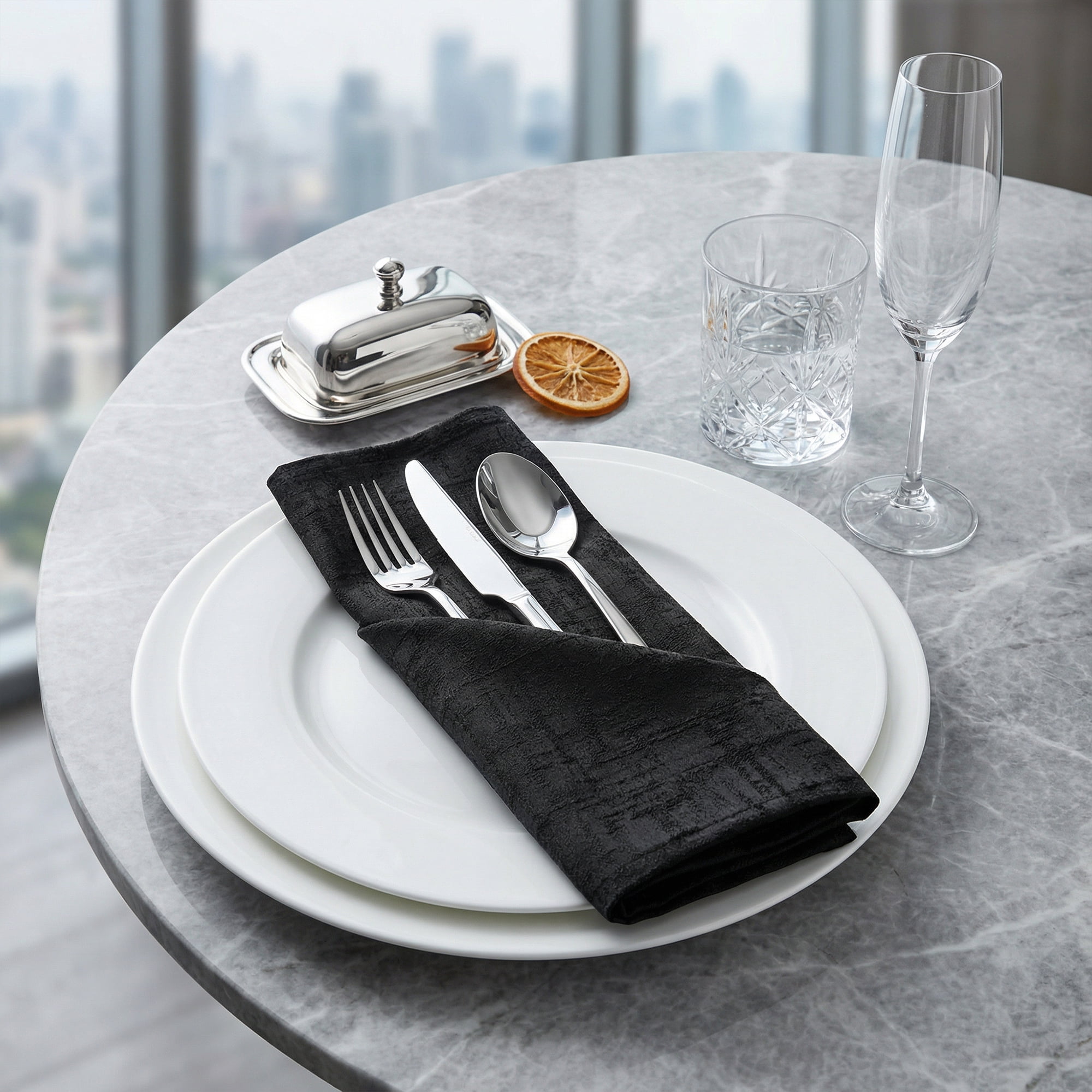 Unique Bargains 6Pcs Satin Washable Reusable Cloth Napkins Black 20x20inch