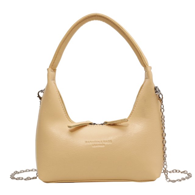 Bolso de hombro para mujer Bolso de hombro simple de cuero de PU Bolso de mensajero con cadena (Amarillo)