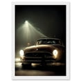 thumbnail image 1 of Cinematic Atmospheric Night Shot Of Vintage Car Headlights Artwork Framed Wall Art Print A4, 1 of 4