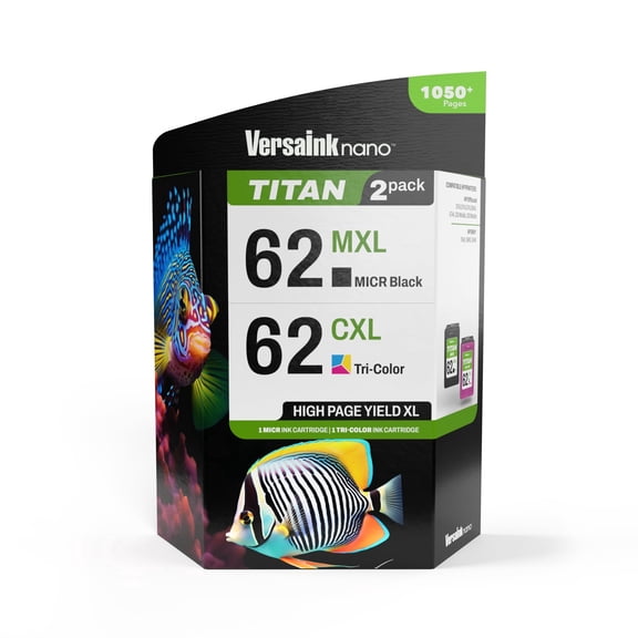 VersaInk-nano 62 MXL Compatible for HP 62 - Titan Magnetic Black 62 CXL Tri-Color Ink Cartridge Combo