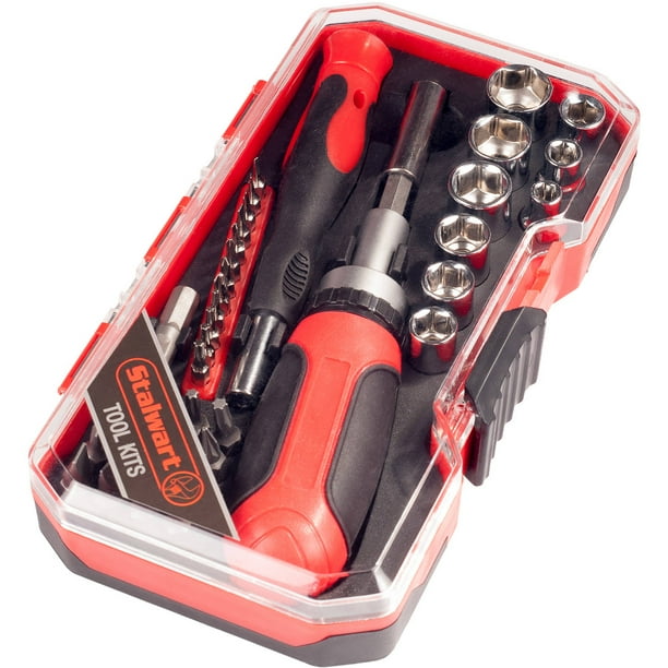 Ratcheting Screwdriver with 41 Piece Bit and Socket Set Stubby Handle