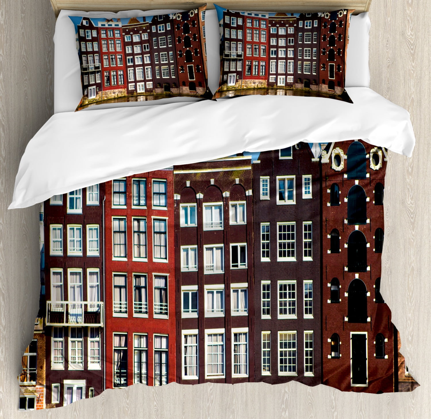 Amsterdam Duvet Cover Set King Size, Medieval Buildings in the Netherlands Traditional