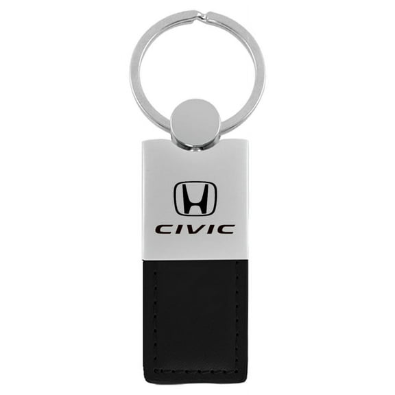 Honda Civic Duo Rectangular Leather Key Chain (Black)