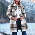 thumbnail image 2 of Yigetop Plaid Jacket for Woman Women's Overcoat Classic Button Down Plaid Printed Winter Fleece Lined Lapel Snow Coat Shirts Outwear with Pockets Jackets for Women Grey 2XL, 2 of 9