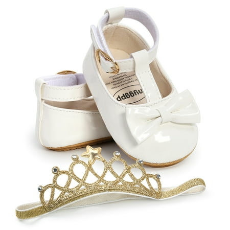 

Uccdo Newborn Baby Girls Bowknot Princess Dress Shoes Mary Jane Flats Prewalker with Crown Headband
