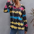thumbnail image 3 of Sudadera con capucha para mujer Impresión de ondas de color Escote con cordón Diseño de cremallera Sudadera con capucha informal Negro M, 3 of 6