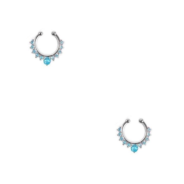 Minnieouse Anillo para la nariz, tachuelas, aleación de diamantes de imitación, para el cuerpo, Clip para el tabique, joyería Cristal Blanco Dorado mostrar como imágenes 2piezas