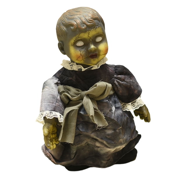 Muñeca Decorativa Halloween Barra Emisora de Inducción Activada Por Voz Pantalla Escena Casa Embrujada (A) Z113 Muñeca Fantasma Cabeza Calva