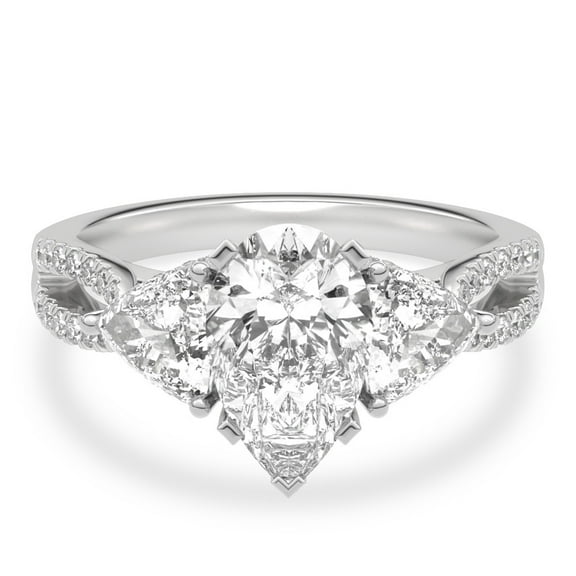 Blue Jewel 2.24 Ct Pear Cut Diamond Engagement Ring - Stunning Split Shank Design with Side Accents - Lab-Created Stone - 14K White Gold Plated Ring - Memorable Gift for Her