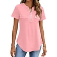 thumbnail image 2 of Womens Tops Dressy Casual Blouses Tops Short Sleeve Zip Front Workout Tops for Women Lightweight Summer Shirts Pink L, 2 of 4
