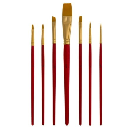 - US Art Supply Golden Taklon 7pc Nylon Hair Artist Paint Brush Set Round Shader