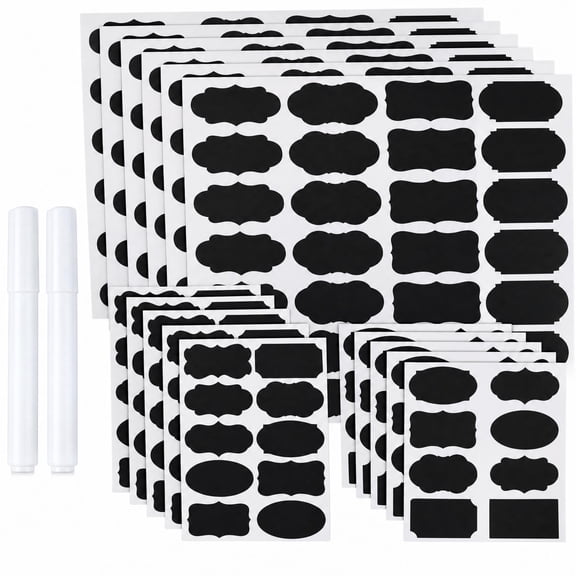 Zengdainm 244-Pack Chalkboard-Style Labels for Jars & Containers, Mixed Shapes with2 Markers, Water-Resistant Rewritable Self-Stick Labels for Pantry & Kitchen Organization