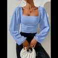 thumbnail image 4 of Blusa Corta de Larga con Cuello Cuadrado y Mangas Abullonadas para Mujer Azul L, 4 of 10