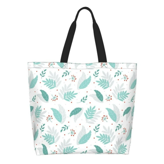 Easygdp Leaf Print Green Tote Bags for Women,Women Travel Shoulder Bags Handbags,Big Capacity Shopping Work Bag