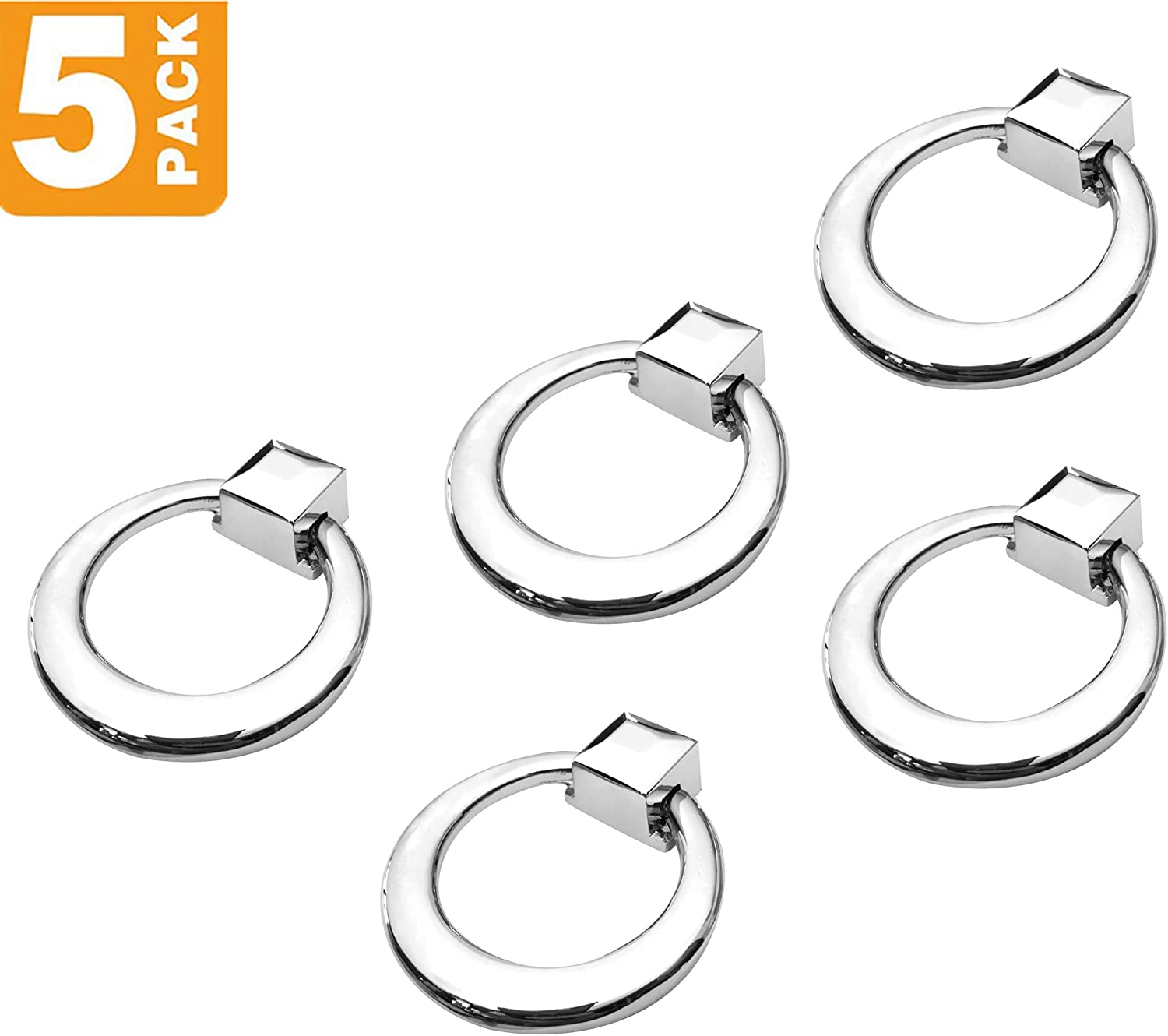 Southern Hills Chrome Ring Pulls, Pack of 5 Drawer Pulls, Cabinet Door Pulls, Cabinet Drawer Pulls, Polished Chrome Ring Pulls Perfect for Kitchen and Bath Cabinets and Furniture. SHKM3282-CHR-5 - image 3 of 5