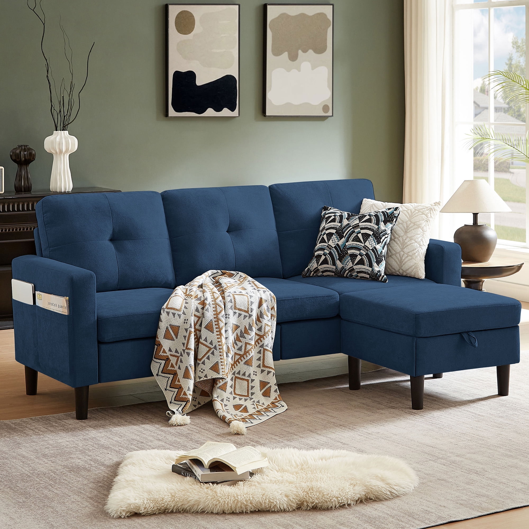 Tornama Convertible Sectional Sofa, Small L Shaped 3-Seat Couch with Reversible Chaise, Modern Linen Sofas Couches for Living Room, Apartment and Small Space