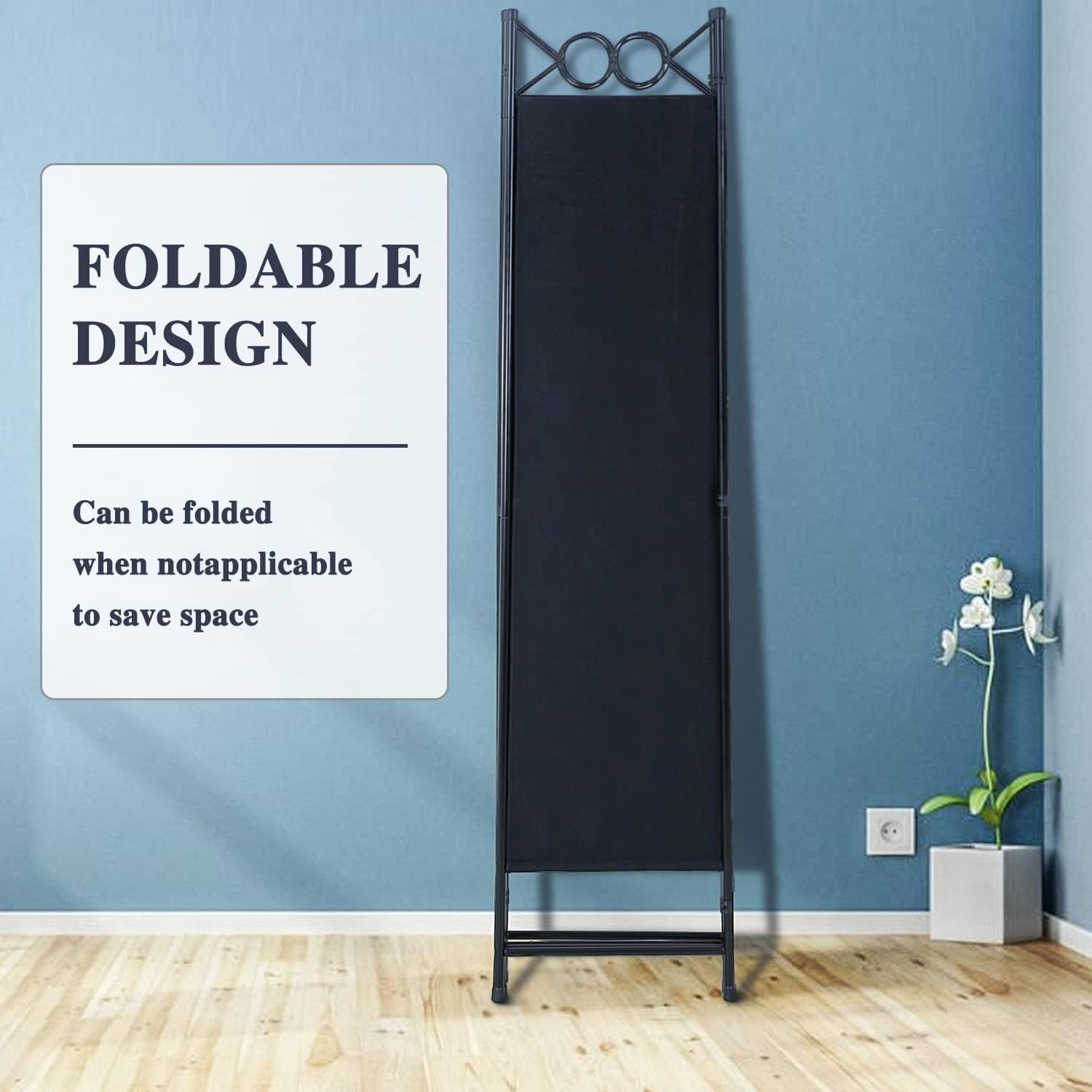 BIQWBIC 4-Panel Room Dividers and Folding Privacy Screens, 6.8 Ft Fabric Partition Screen, Black