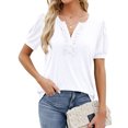 thumbnail image 3 of ZXSXSY Women's Buttons V Neck Puff Short Sleeve Tunic Top, 3 of 6