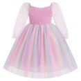 thumbnail image 2 of IBTOM CASTLE Girls Princess Long Sleeve Rainbow Party Tulle Dress 3D Flower Ruffle Mesh Dress Pageant Birthday Smocked Back Wedding Flower Girl Dress 3-4T Pink, 2 of 7