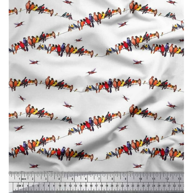 Soimoi Cotton Duck Fabric Colorful Bird Print Fabric by Yard 42 Inch Wide