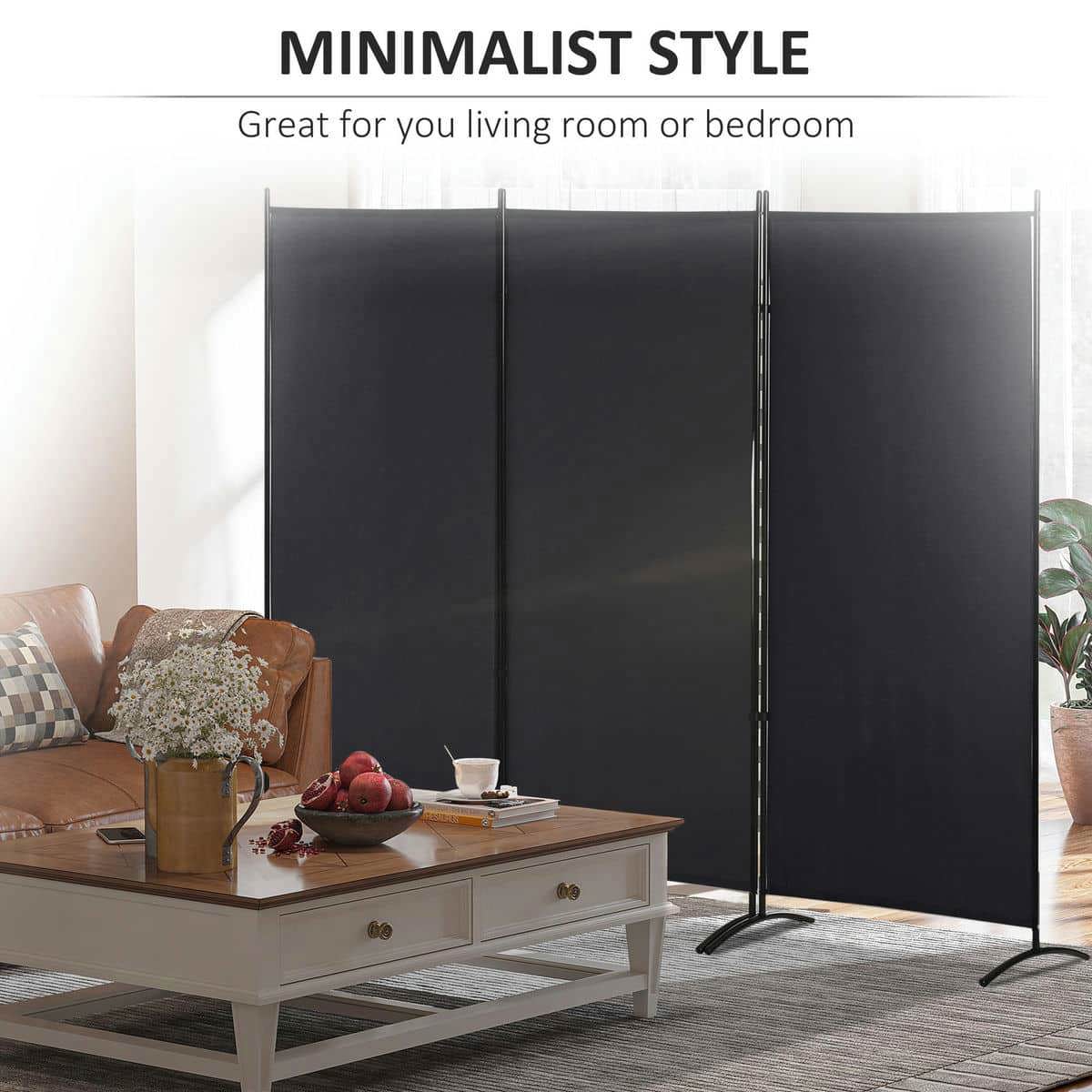 Spaco 3 Panel 6' Room Divider, Multi-Purpose Privacy Screen for Indoor as Living Room, Bedroom, Black
