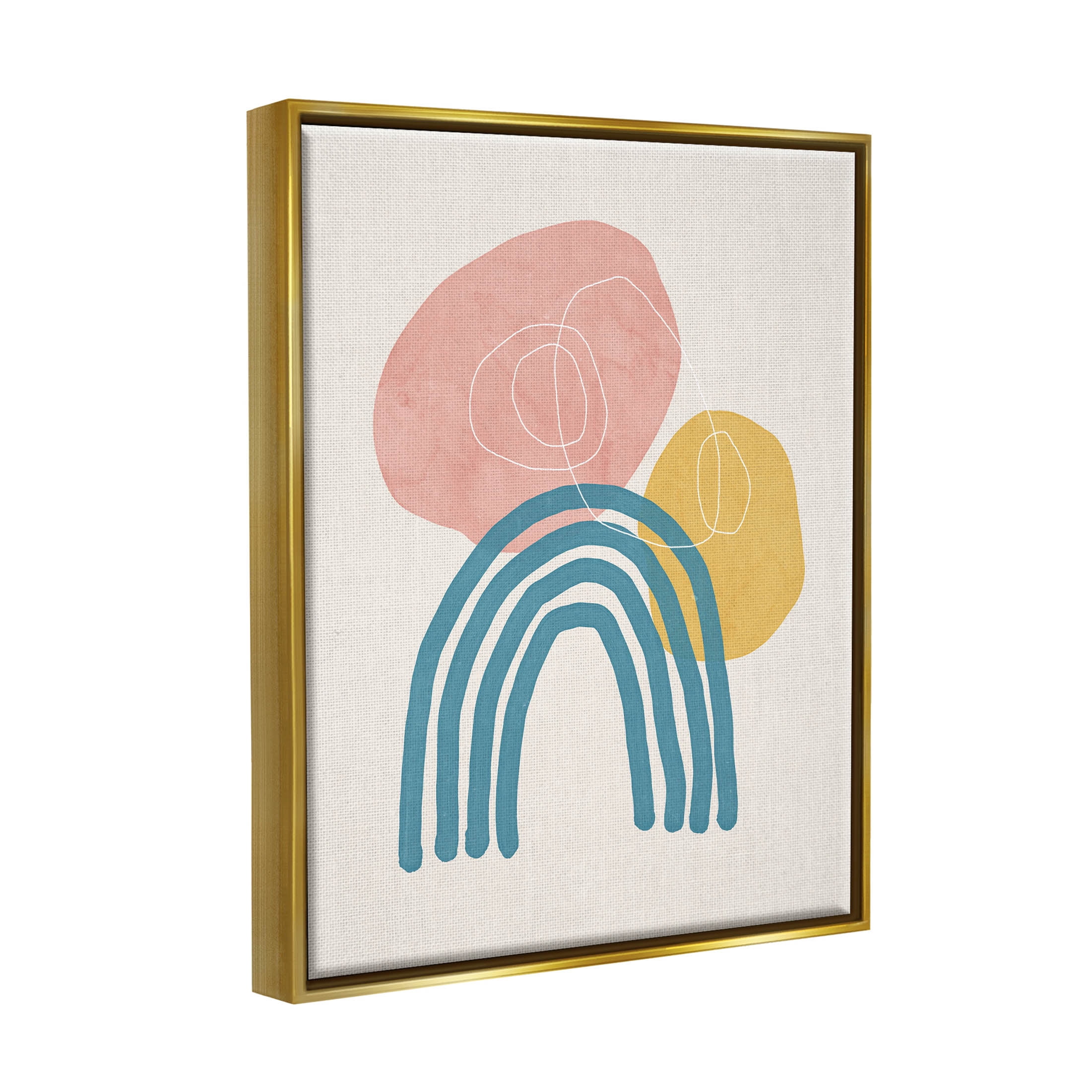 Stupell Industries Abstract Rainbow Round Shapes Graphic Art Metallic Gold Floating Framed Canvas Print Wall Art, Design by Nina Blue