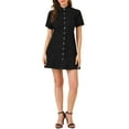 thumbnail image 1 of Vestido de mezclilla para mujer Inspire Chic, con mangas cortas abullonadas y botones, talla 2XL, color negro, 1 of 6