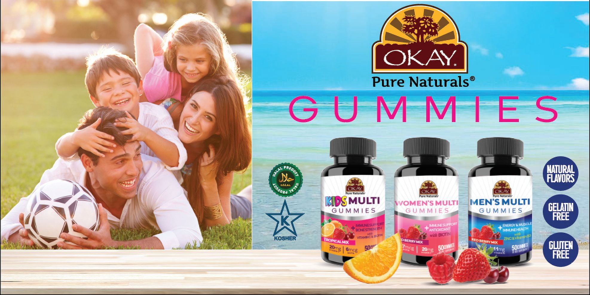 (2 pack) Okay Pure Naturals Calcium Gummies with Vitamin D3 for Bone Health and Immune Support, Cotton Candy Flavor, 60 Count