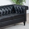 thumbnail image 6 of 82.5 Inch 3 Seater Sofa, Square Arm Couch with Tufted Back and Wood Legs, PU Upholstered Sofa with Removable Cushion and Nailhead Trim for Small Spaces, Living Room, Bedroom, Black, 6 of 7