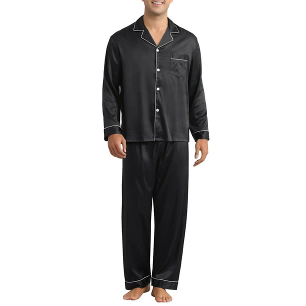 Conjunto de Pijamas de Satén INSPIRE CHIC para Hombres 2 Piezas Ropa de Casa Camisón de Manga Larga Ropa de Lounge Casual