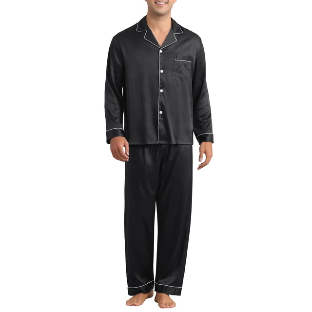 Conjunto de Pijamas de Satén INSPIRE CHIC para Hombres 2 Piezas Ropa de Casa Camisón de Manga Larga Ropa de Lounge Casual