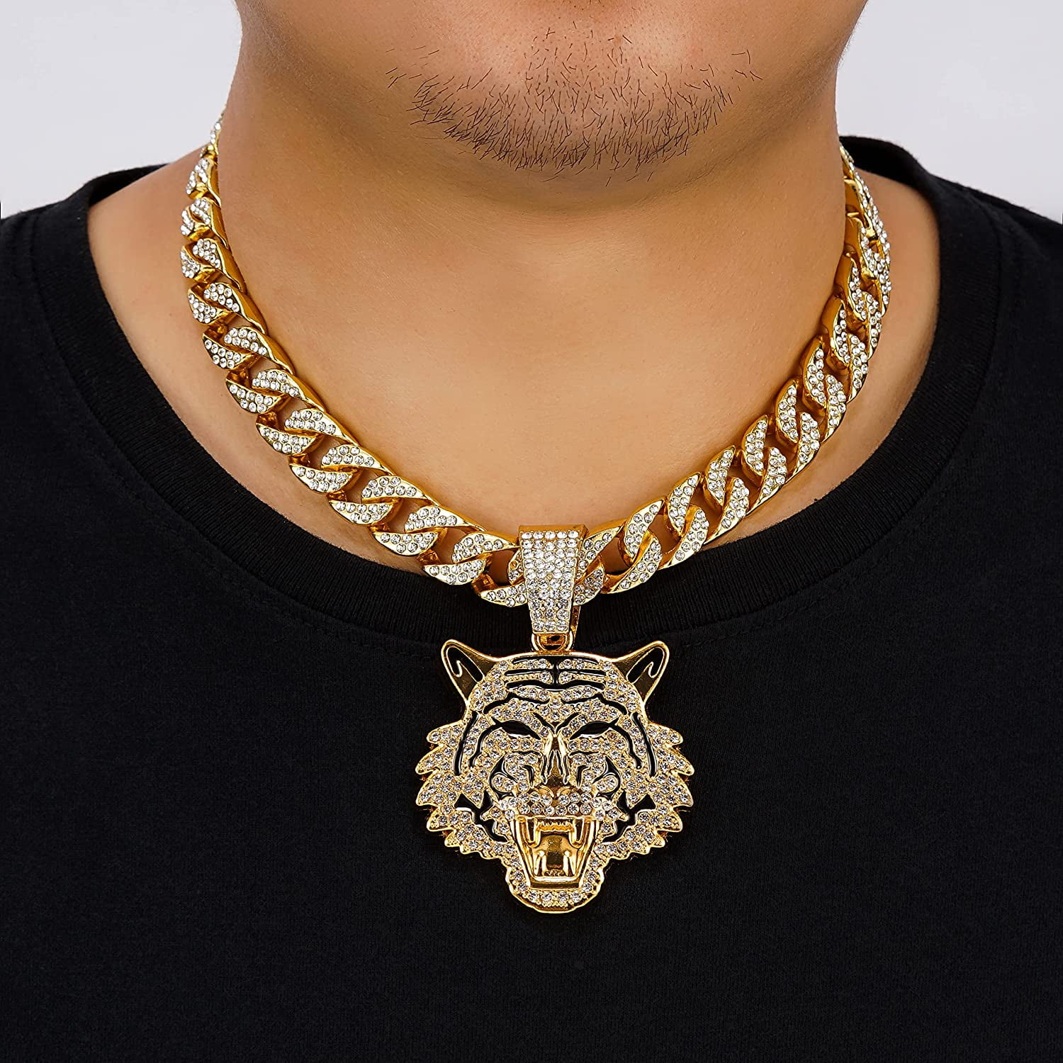 Buy KRYSTALZ Men Mc Stan Hindi Pendant Cuban Link Necklace Iced Out 13MM  Bling Diamond Chain Miami Hip Hop Jewelry (Gold) at