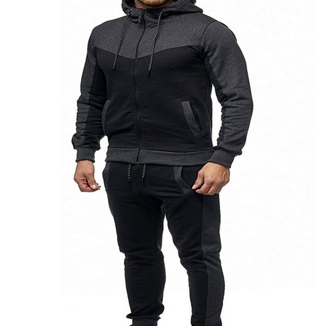 2Pc Mens Tracksuit Set Hoodie Tops Bottoms Joggers Gym Fit Sports