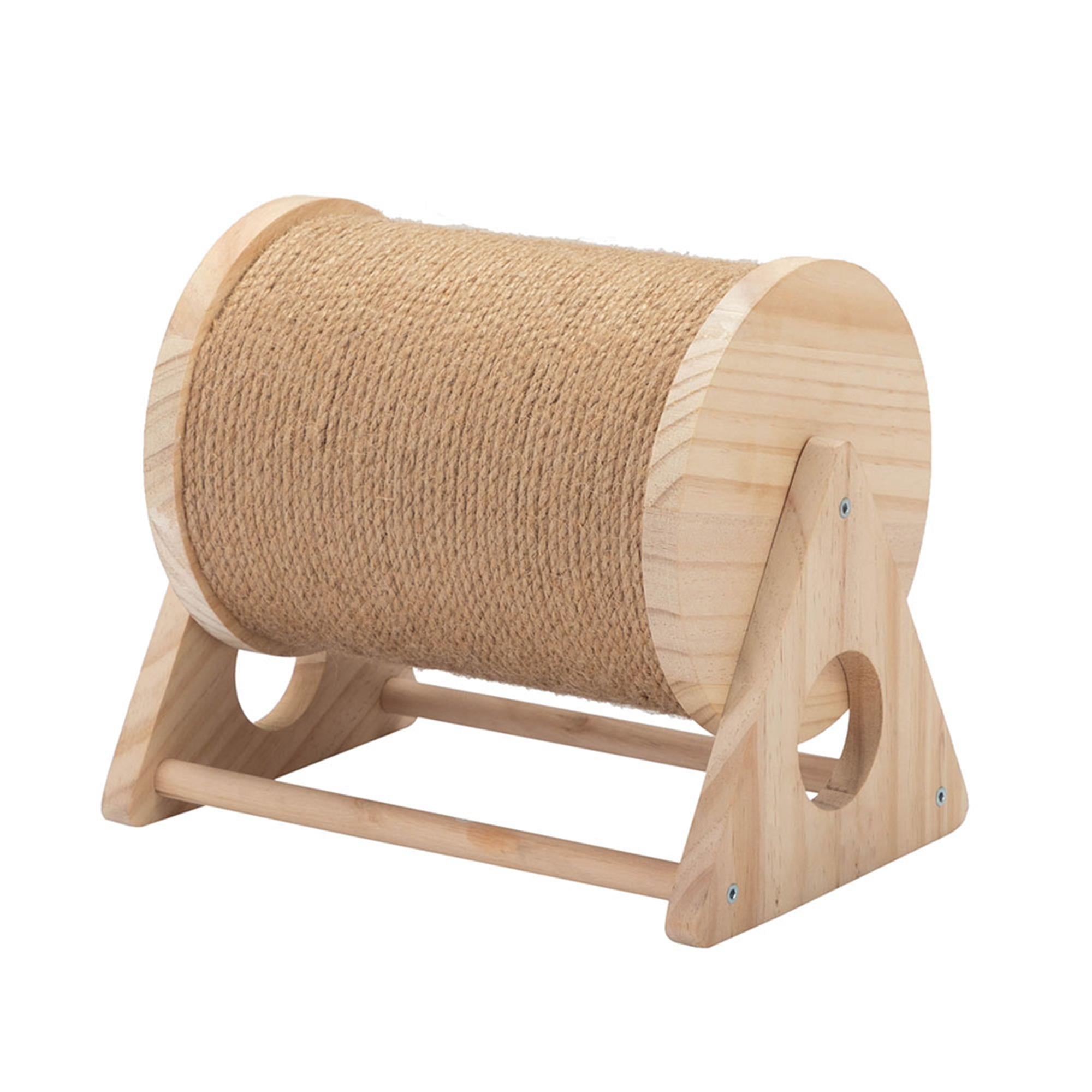 Kadyn 10" Cat Scratching Post with Sisal Wheel, Cats Scratcher Toy Interactive Wood Durable Scratch for Indoor Kitties, Beige