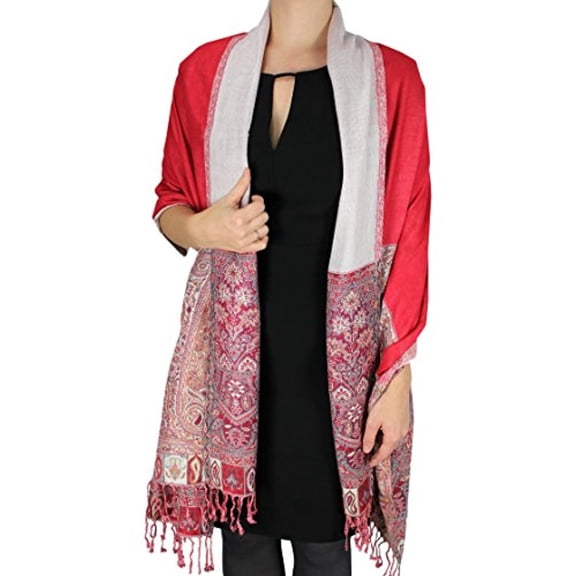 Peach Couture Boho Paisley Reversible Peach Couture Double Layer Vibrant Boho Paisley Reversible Pashmina Wrap Shawl Scarf (Red)