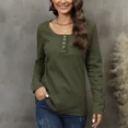 thumbnail image 2 of Tops de manga larga con cuello redondo para mujer, camiseta de viaje informal cómoda, camisetas ajustadas para mujer, empalme de botones de moda, otoño e invierno, nuevo, 2 of 5