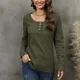 thumbnail image 2 of Tops de manga larga con cuello redondo para mujer, camiseta de viaje informal cómoda, camisetas ajustadas para mujer, empalme de botones de moda, otoño e invierno, nuevo, 2 of 5