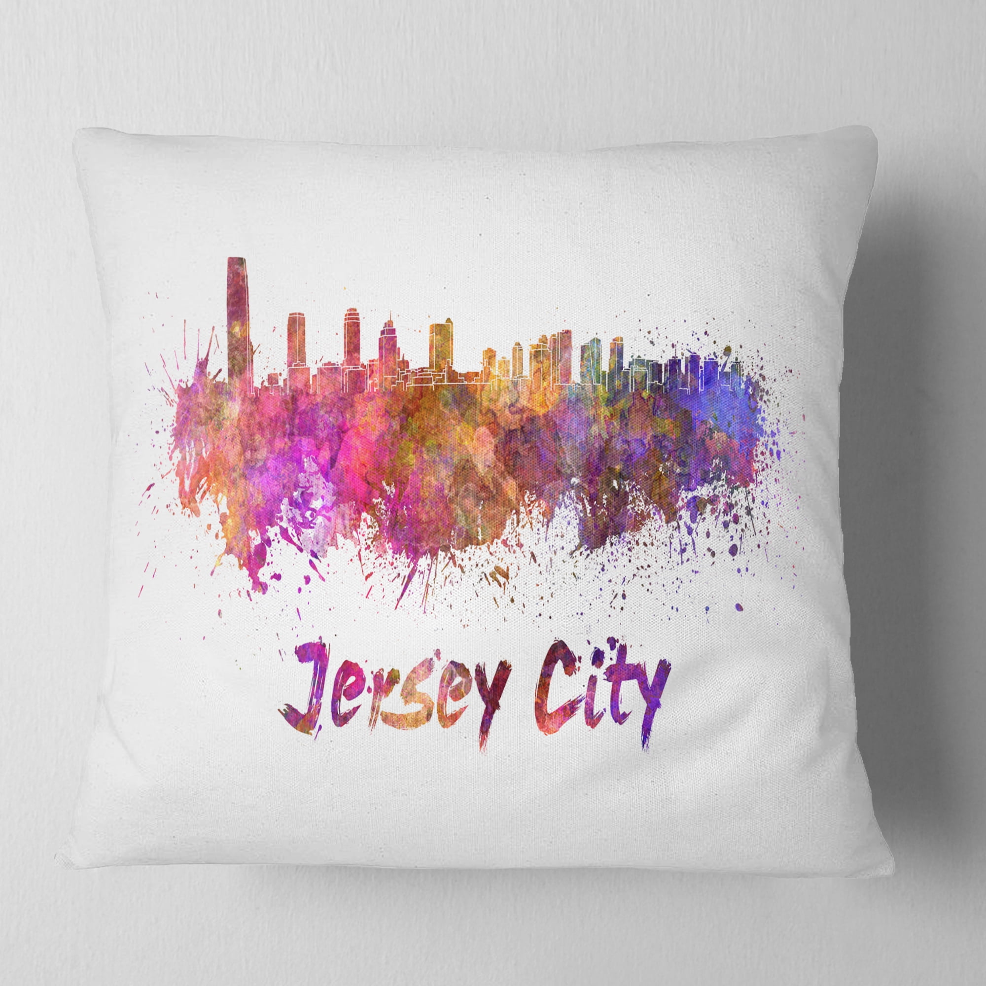 Designart Jersey City Skyline - Cityscape Throw Pillow - 18x18