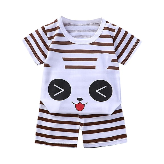 Xudanell Toddler Baby Boy Summer Outfits Crew Neck T-shirt Striped Shorts Set with Pockets Casual 2 Piece Clothes 1-6 Years (Coffee, 3-4 Years)