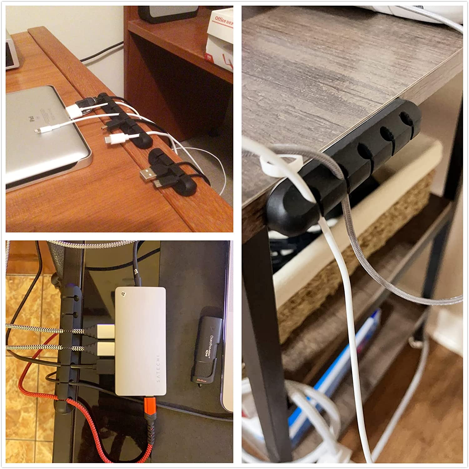 Clips para cables, soporte de cable USB de goma para escritorio,  organización de cables para mesita de noche, organizador de cables, clips  adhesivos