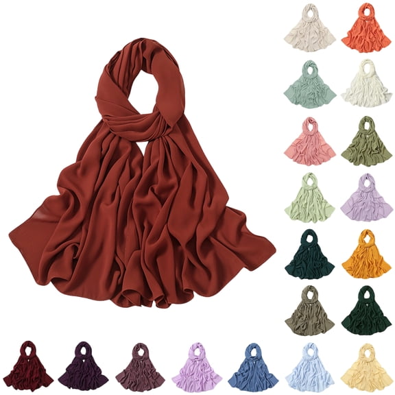 Chiffon Head Wraps for Women - Solid Color Fashion Bubble Chiffon Scarf Hijab Green One Size