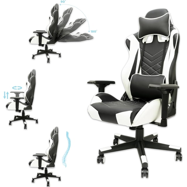 Gaming Chair - Adjustable Video Game Chairs with PU Leather Computer Chair with Lumbar Support & Recline Easy to Assemble & Comfortable Ergonomic Office Chair ()