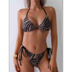 thumbnail image 4 of Conjunto de Bikini Triangular de Dos Piezas con Cuello Halter y Lazos Laterales para Mujer, Color Café, Talla L, 4 of 8