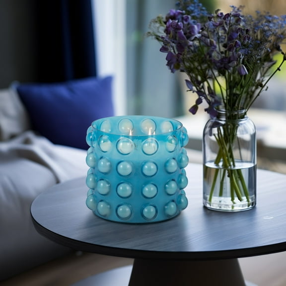 Sagebrook Home 9" 102 Oz Glass Bubble Candle, Blue